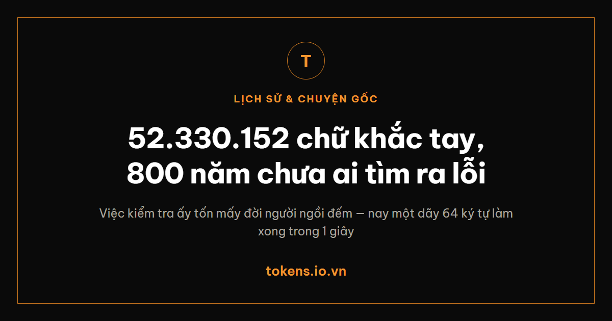 Bìa: 52.330.152 chữ khắc tay 800 năm không sai — nay 64 ký tự làm xong việc kiểm đó