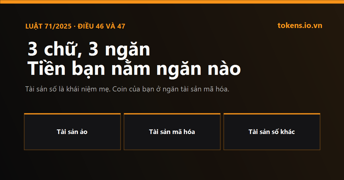 Bìa: Tài sản số, tài sản ảo, tài sản mã hóa — 3 chữ, 3 ngăn, tiền bạn nằm ngăn nào
